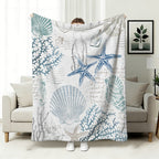 Aonana Ocean Starfish and Seashell Cozy Flannel Blanket