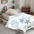 Aonana Ocean Starfish and Seashell Cozy Flannel Blanket