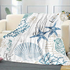 Aonana Ocean Starfish and Seashell Cozy Flannel Blanket