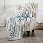 Aonana Ocean Starfish and Seashell Cozy Flannel Blanket