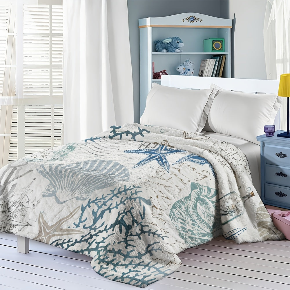 Aonana Ocean Starfish and Seashell Cozy Flannel Blanket