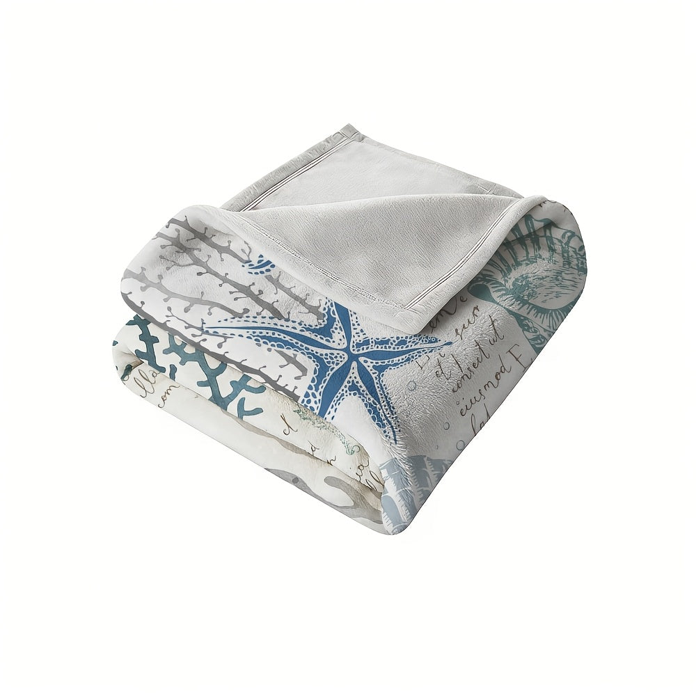 Aonana Ocean Starfish and Seashell Cozy Flannel Blanket