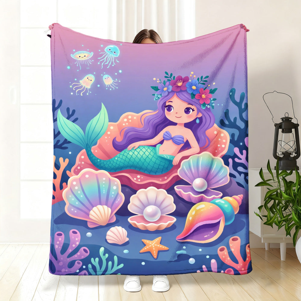 Aonana Ocean Cute Mermaid Cozy Flannel Blanket