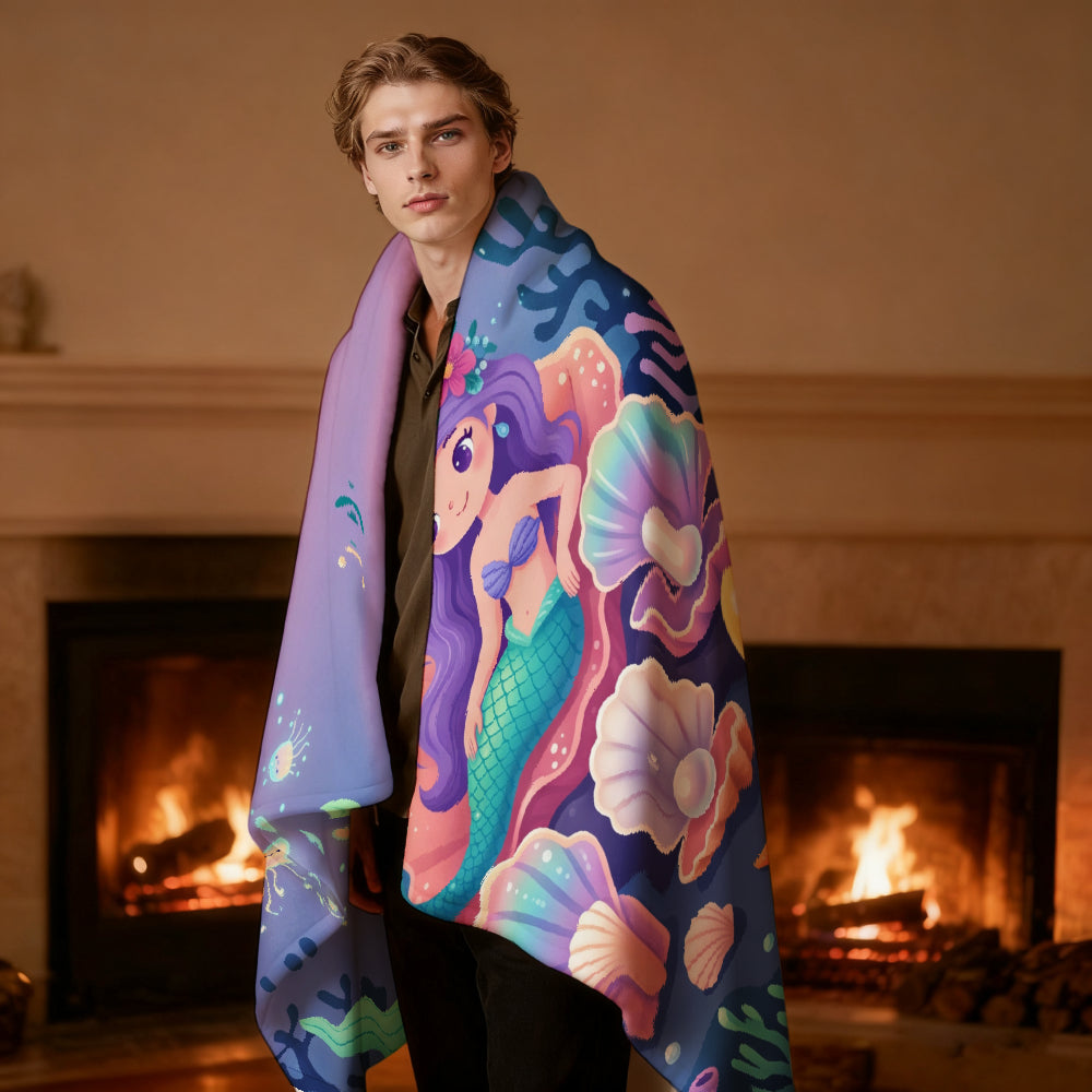 Aonana Ocean Cute Mermaid Cozy Flannel Blanket