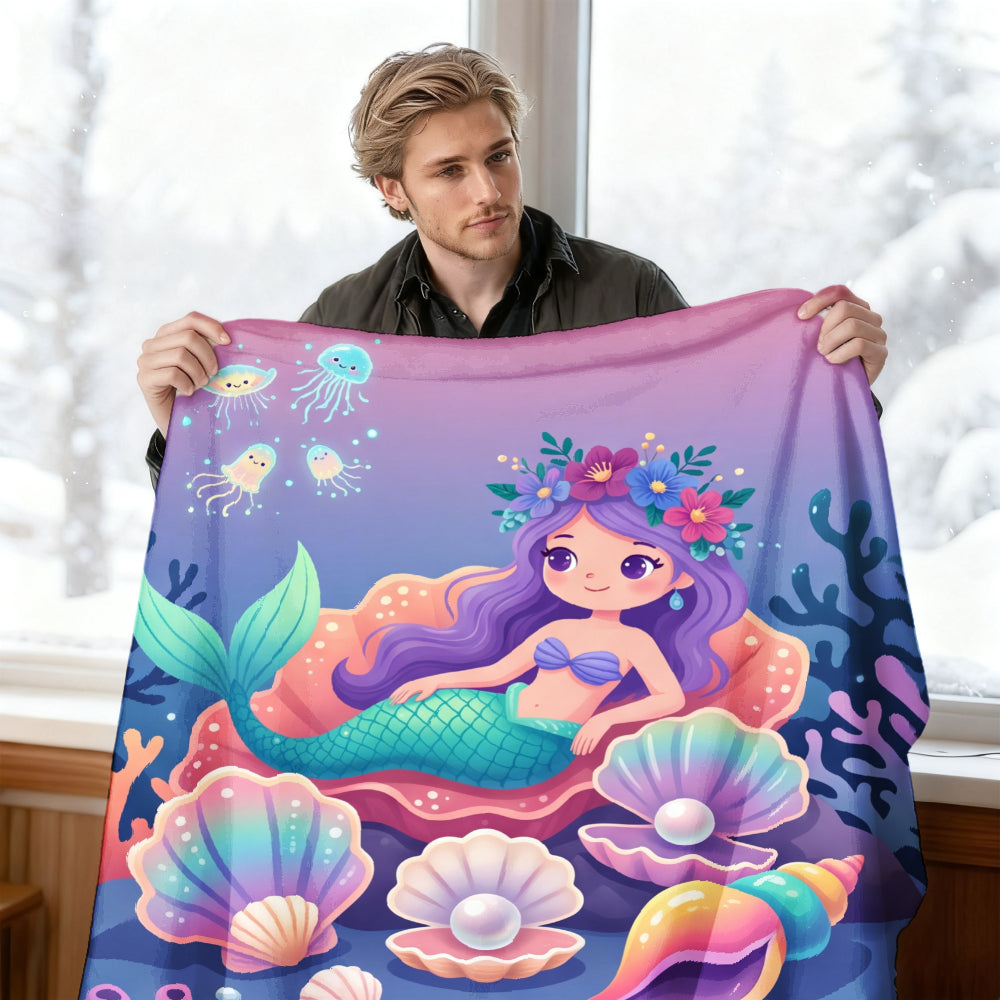 Aonana Ocean Cute Mermaid Cozy Flannel Blanket