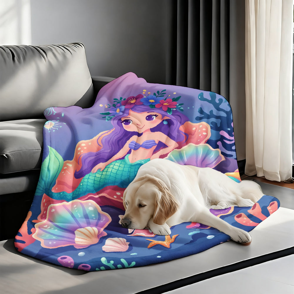 Aonana Ocean Cute Mermaid Cozy Flannel Blanket