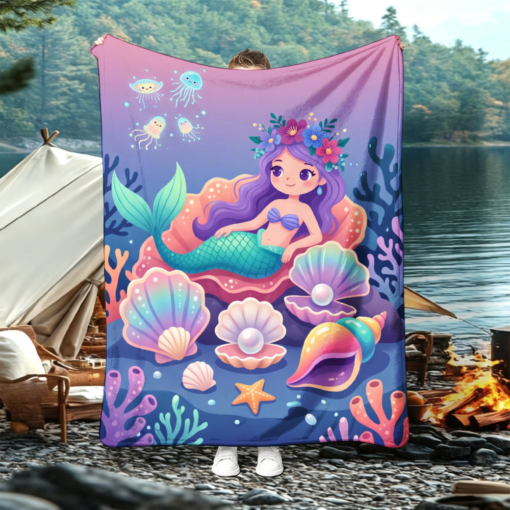 Aonana Ocean Cute Mermaid Cozy Flannel Blanket