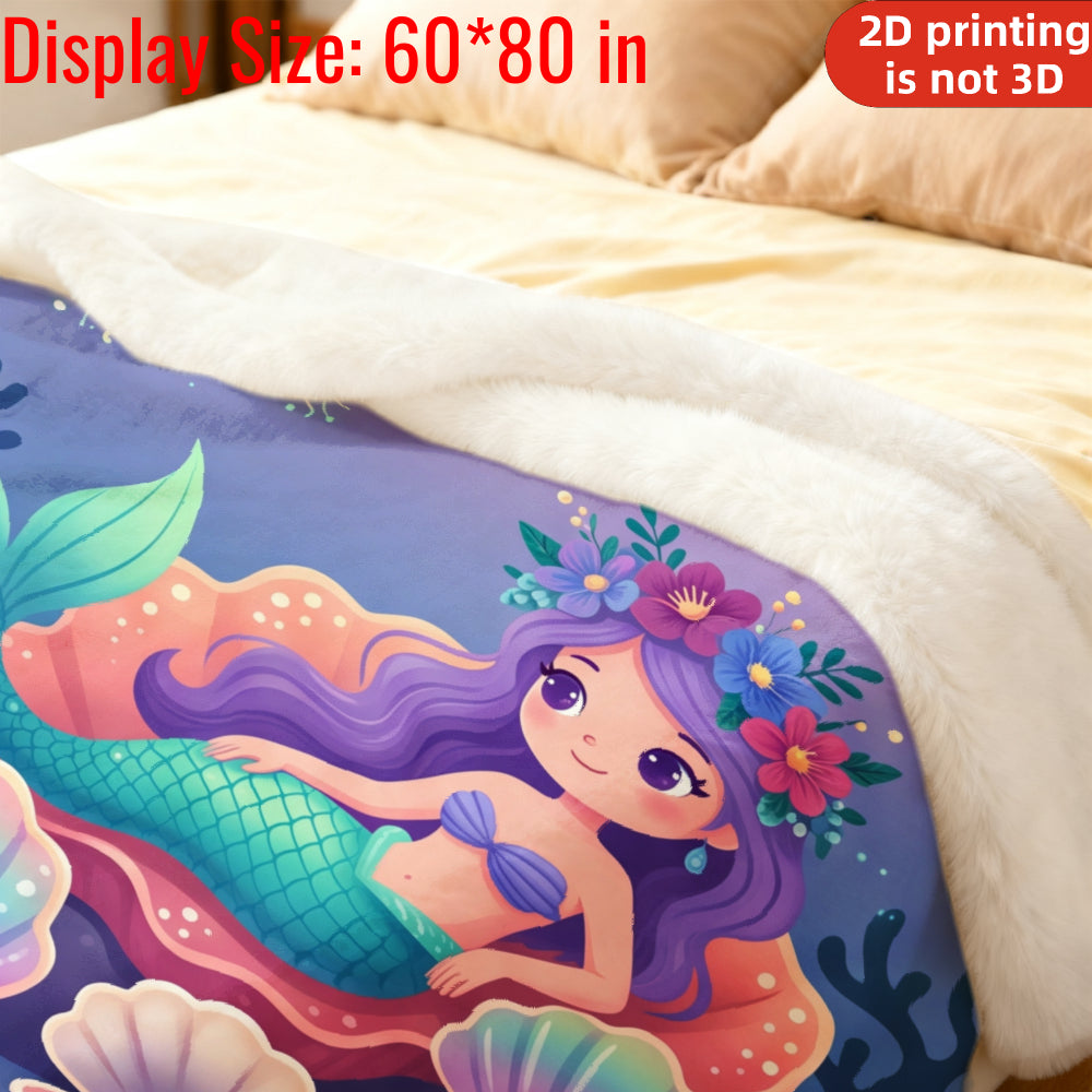 Aonana Ocean Cute Mermaid Cozy Flannel Blanket
