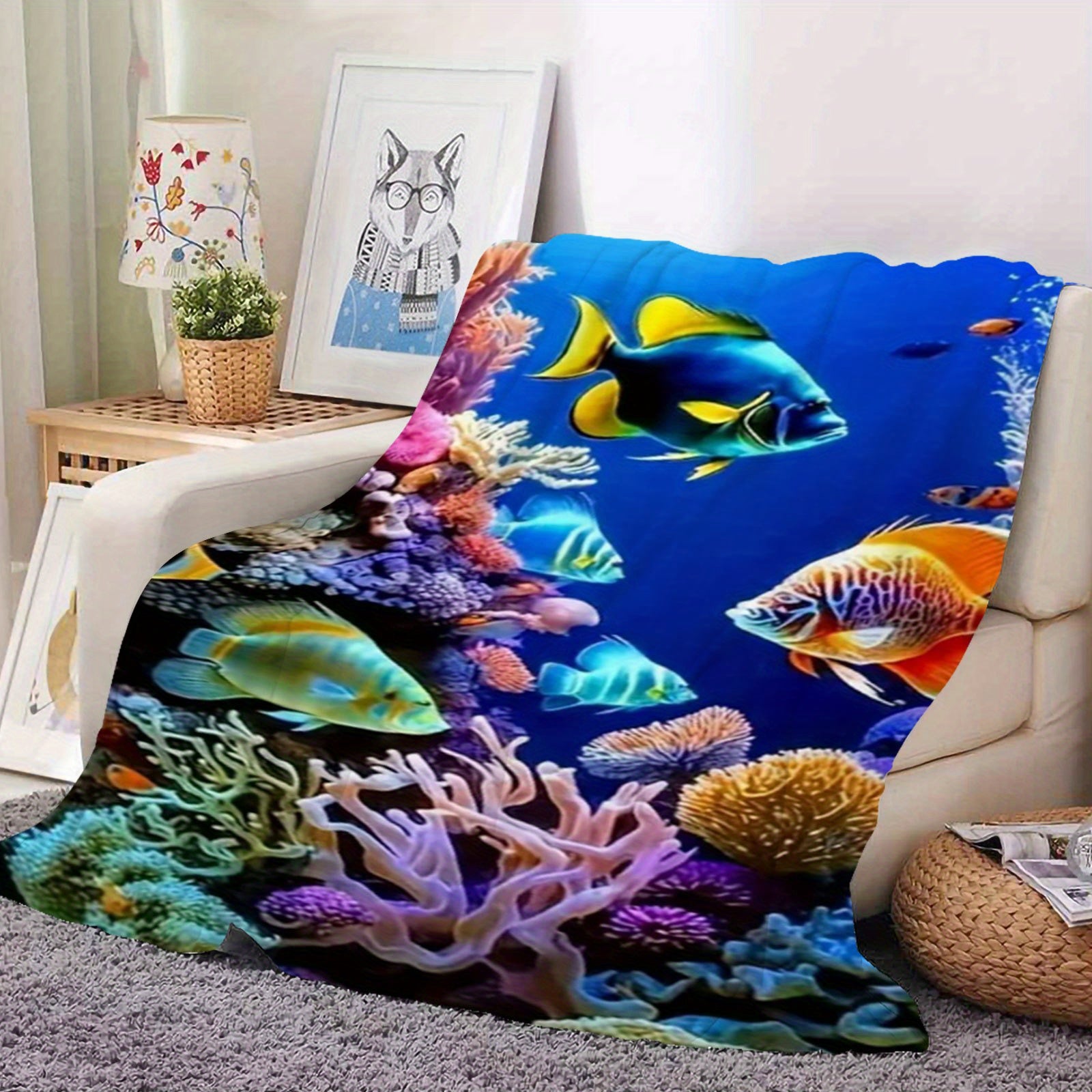 Aonana Ocean Tropical Fish Cozy Flannel Blanket