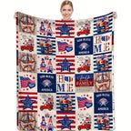 Aonana Patriotic American Flag Cozy Flannel Blanket
