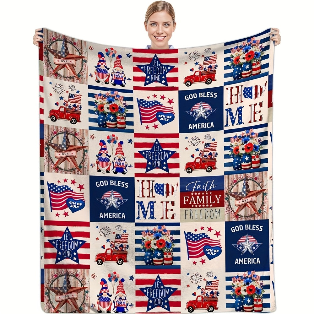 Aonana Patriotic American Flag Cozy Flannel Blanket