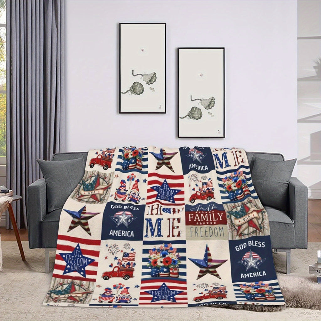 Aonana Patriotic American Flag Cozy Flannel Blanket
