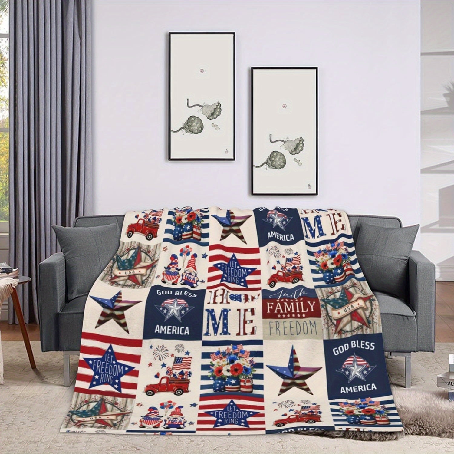 Aonana Patriotic American Flag Cozy Flannel Blanket