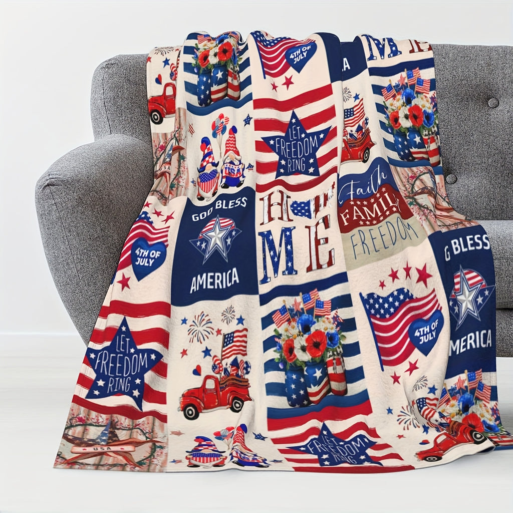 Aonana Patriotic American Flag Cozy Flannel Blanket