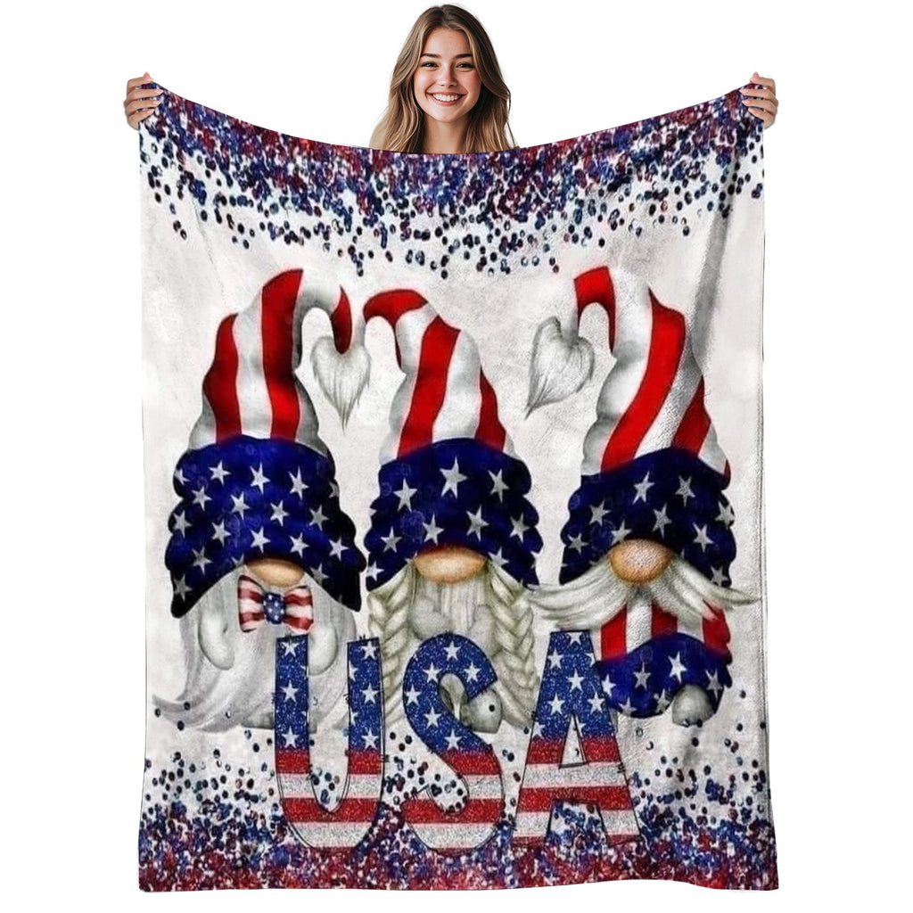 Aonana USA Patriotic Gnomes Cozy Flannel Blanket