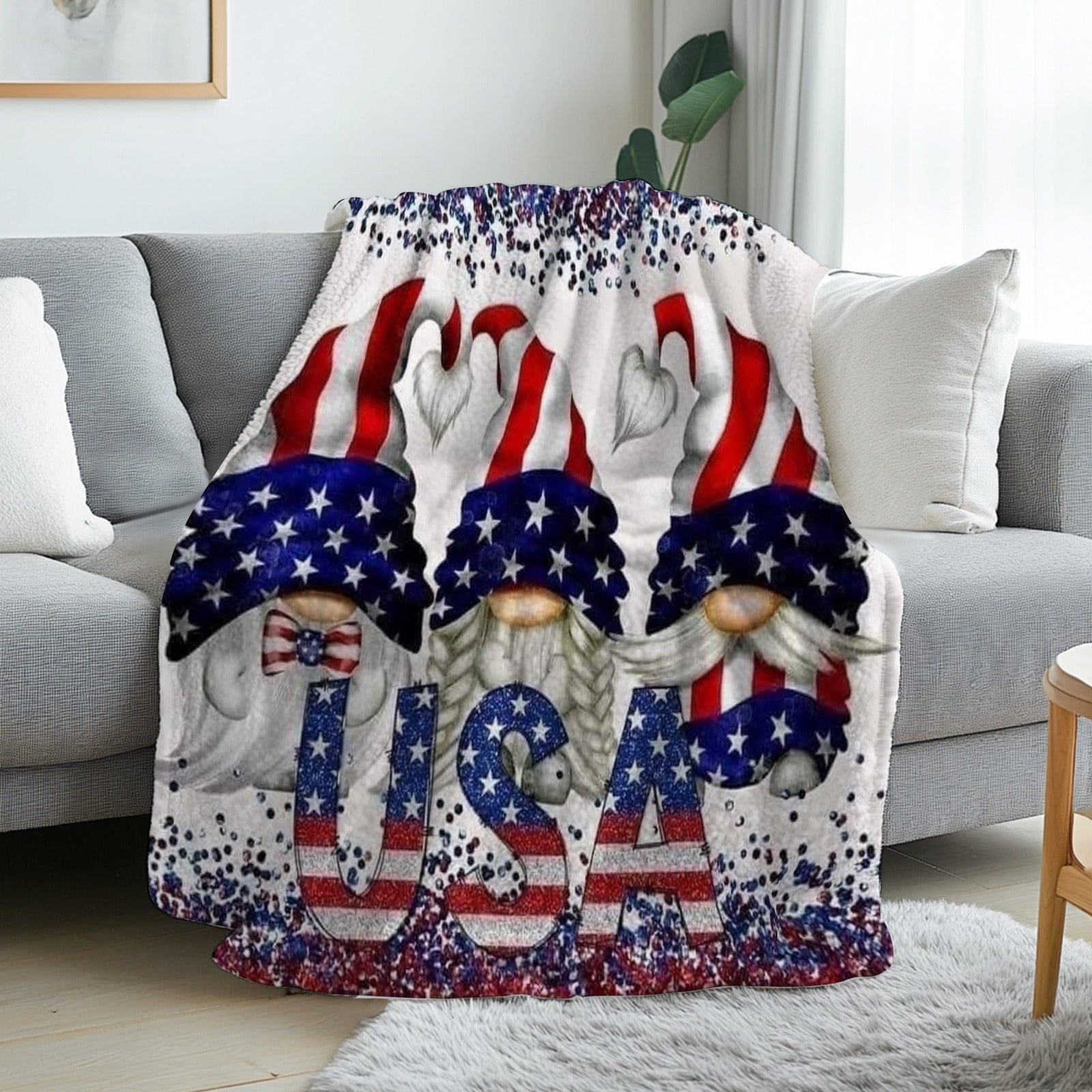 Aonana USA Patriotic Gnomes Cozy Flannel Blanket