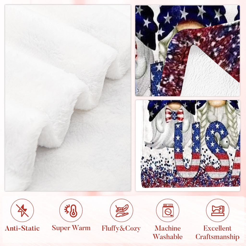 Aonana USA Patriotic Gnomes Cozy Flannel Blanket