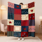 Aonana USA Flag Five-Star Cozy Flannel Blanket