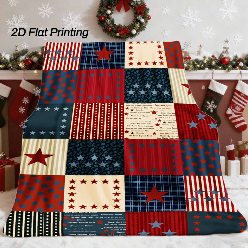 Aonana USA Flag Five-Star Cozy Flannel Blanket