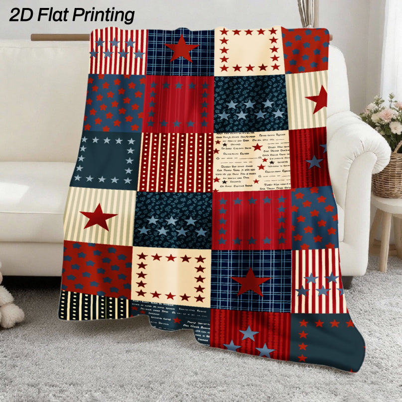 Aonana USA Flag Five-Star Cozy Flannel Blanket