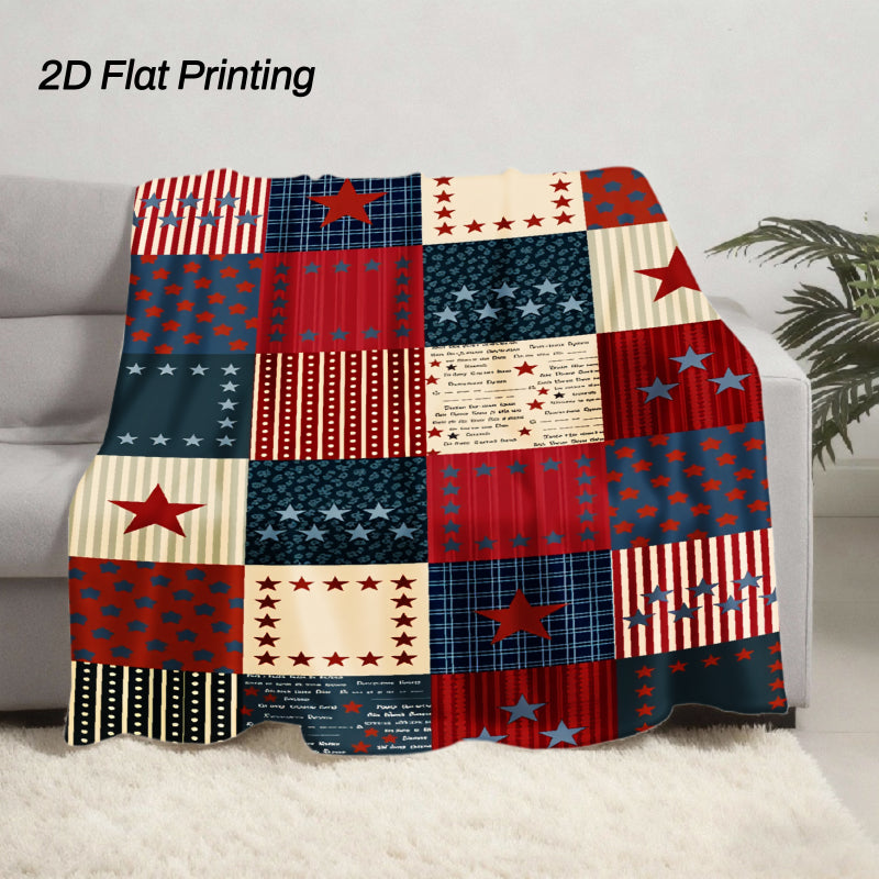 Aonana USA Flag Five-Star Cozy Flannel Blanket