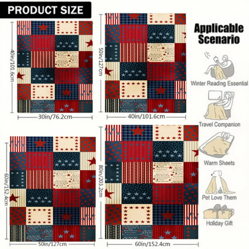 Aonana USA Flag Five-Star Cozy Flannel Blanket