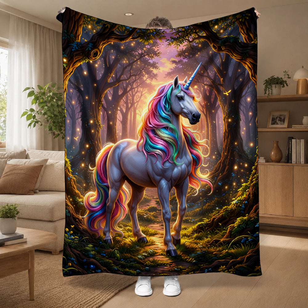 Aonana Magical Rainbow Unicorn Flannel Throw Blanket