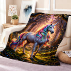 Aonana Magical Rainbow Unicorn Flannel Throw Blanket