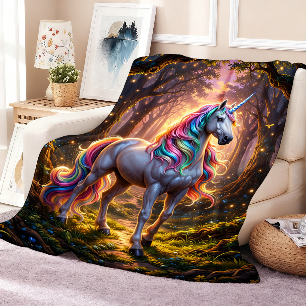 Aonana Magical Rainbow Unicorn Flannel Throw Blanket