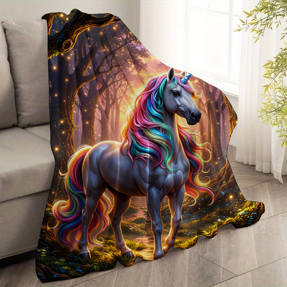 Aonana Magical Rainbow Unicorn Flannel Throw Blanket