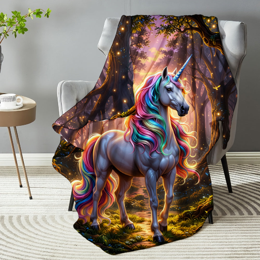 Aonana Magical Rainbow Unicorn Flannel Throw Blanket