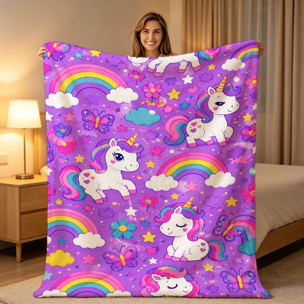 Aonana Rainbows Stars Unicorn Flannel Throw Blanket
