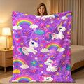 Aonana Rainbows Stars Unicorn Flannel Throw Blanket
