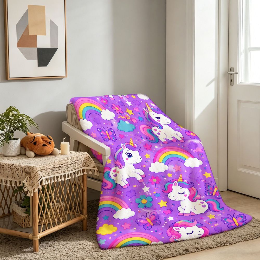 Aonana Rainbows Stars Unicorn Flannel Throw Blanket