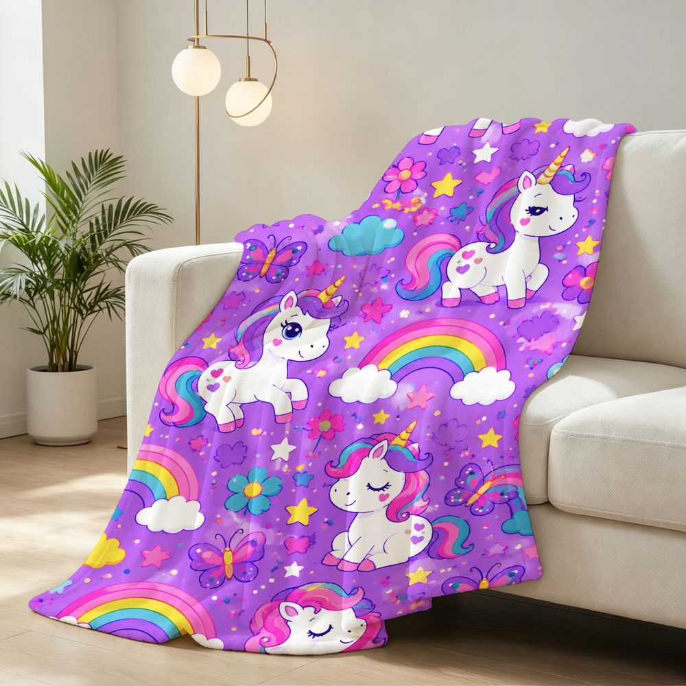 Aonana Rainbows Stars Unicorn Flannel Throw Blanket