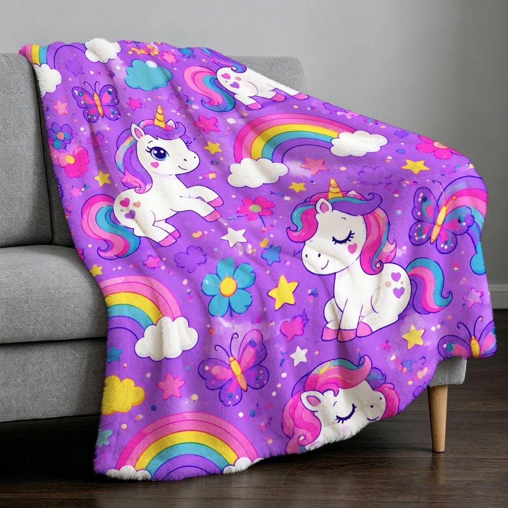 Aonana Rainbows Stars Unicorn Flannel Throw Blanket