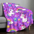 Aonana Rainbows Stars Unicorn Flannel Throw Blanket