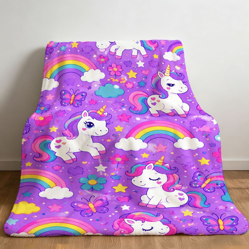 Aonana Rainbows Stars Unicorn Flannel Throw Blanket