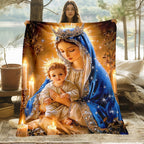 Aonana Virgin Mary & Baby Jesus Flannel Throw Blanket