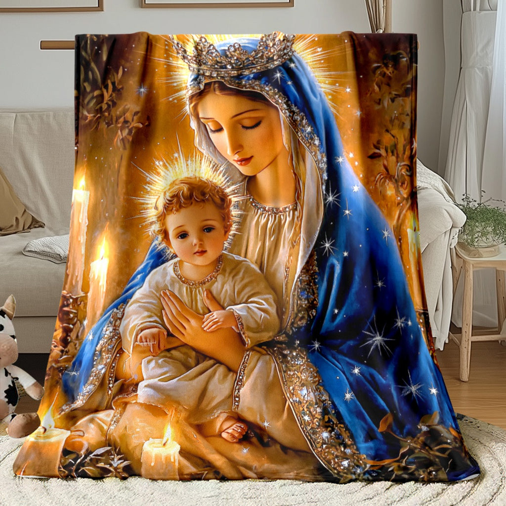 Aonana Virgin Mary & Baby Jesus Flannel Throw Blanket