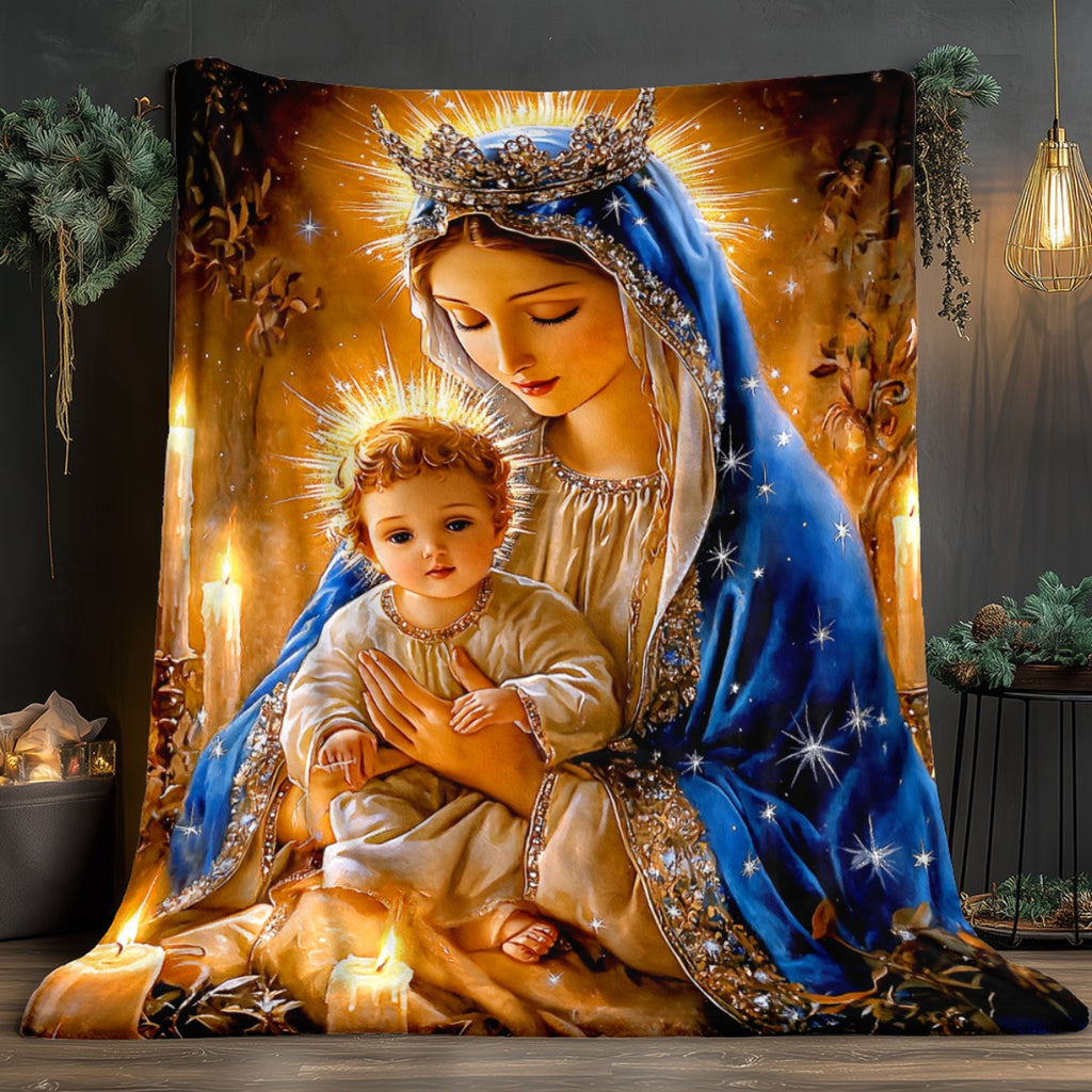 Aonana Virgin Mary & Baby Jesus Flannel Throw Blanket