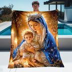 Aonana Virgin Mary & Baby Jesus Flannel Throw Blanket