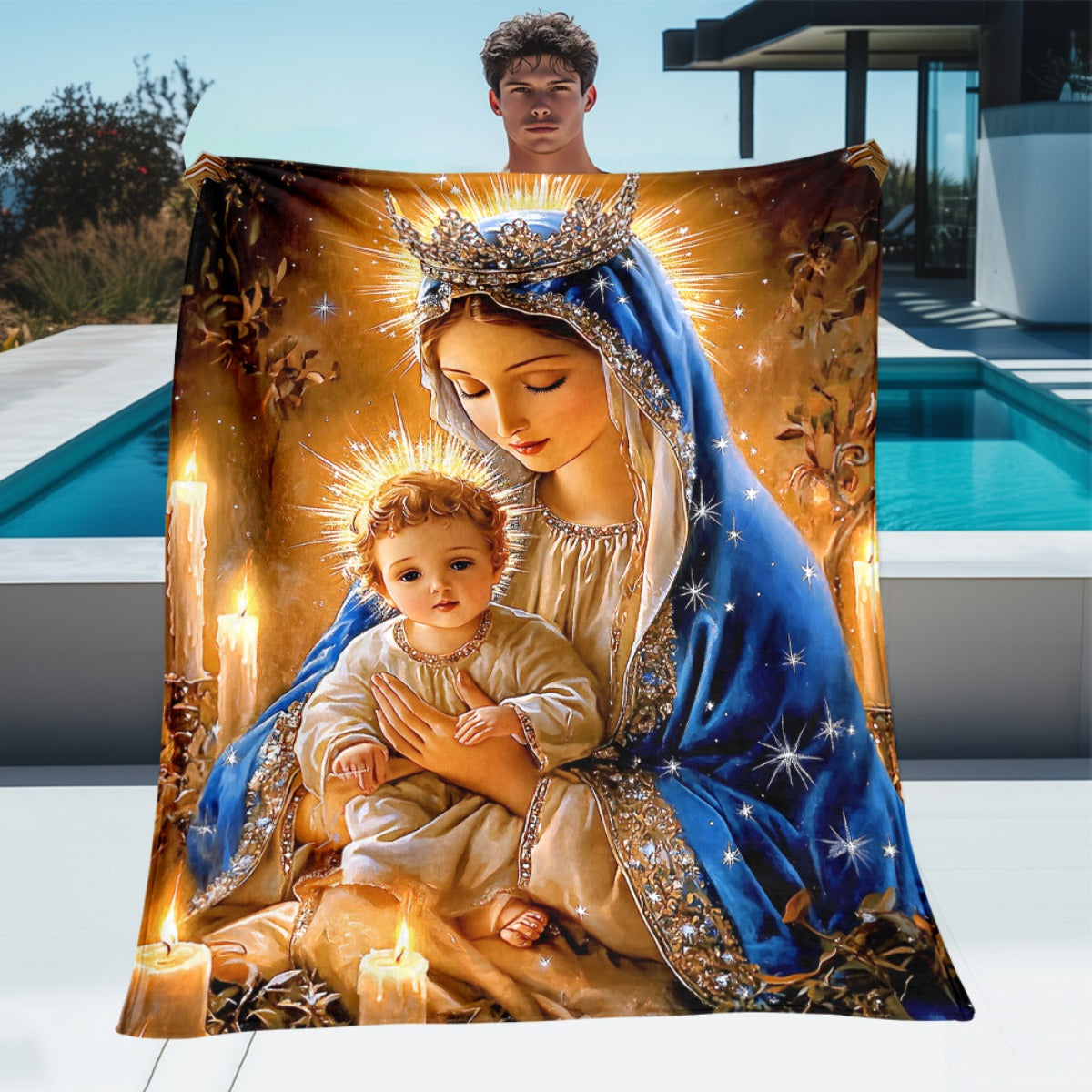 Aonana Virgin Mary & Baby Jesus Flannel Throw Blanket