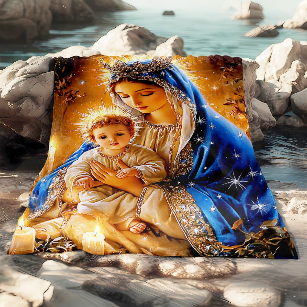 Aonana Virgin Mary & Baby Jesus Flannel Throw Blanket