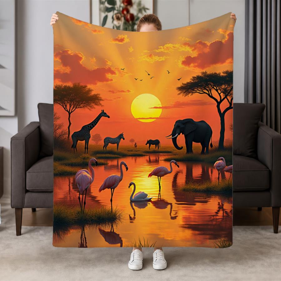 Aonana African Sunset Flannel Throw Blanket