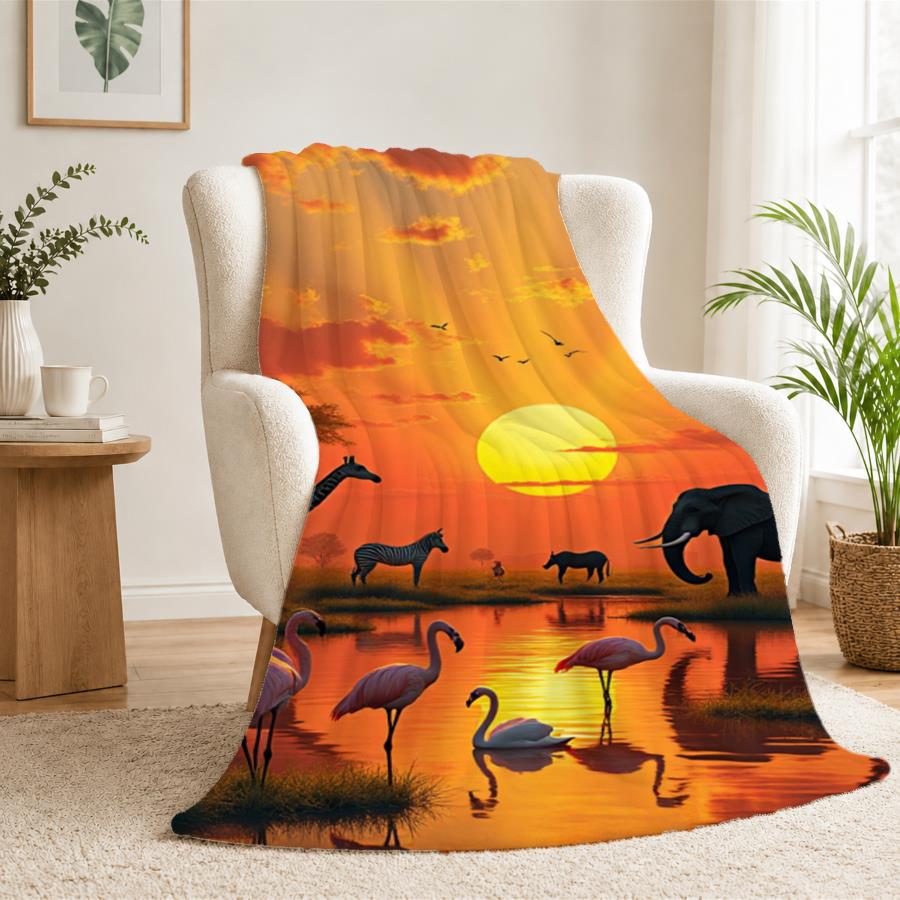Aonana African Sunset Flannel Throw Blanket