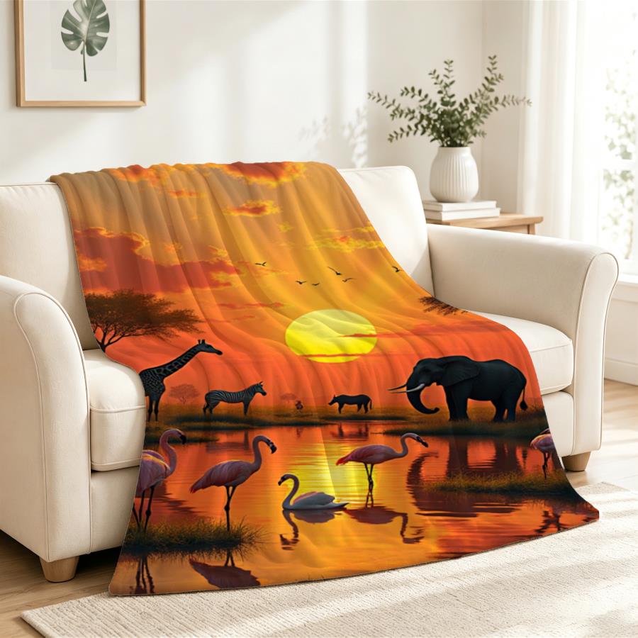 Aonana African Sunset Flannel Throw Blanket