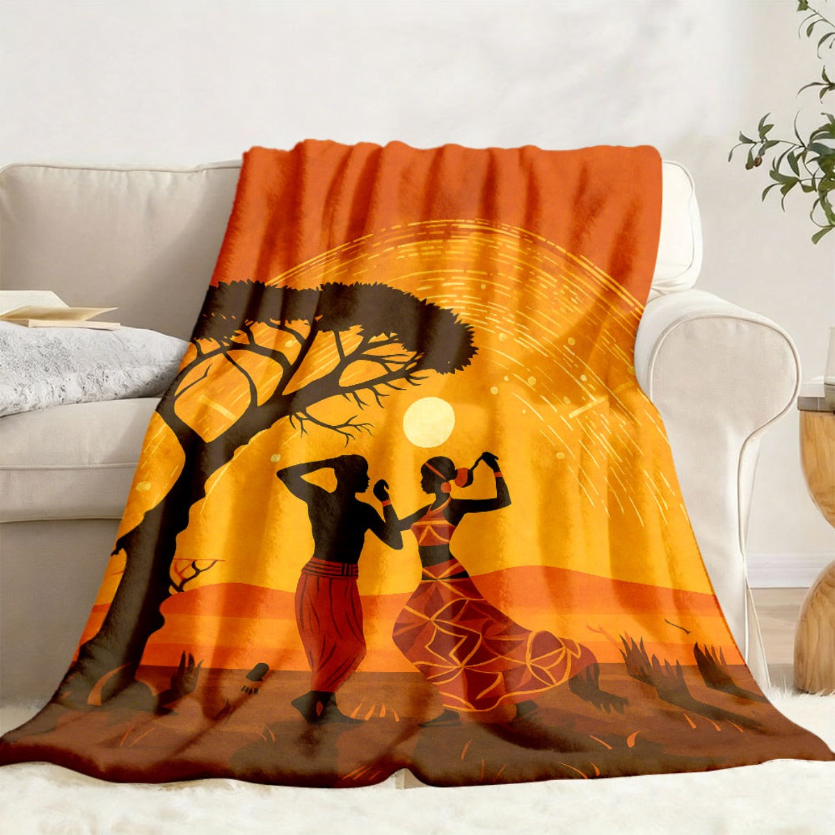 Aonana African Sunset Flannel Throw Blanket
