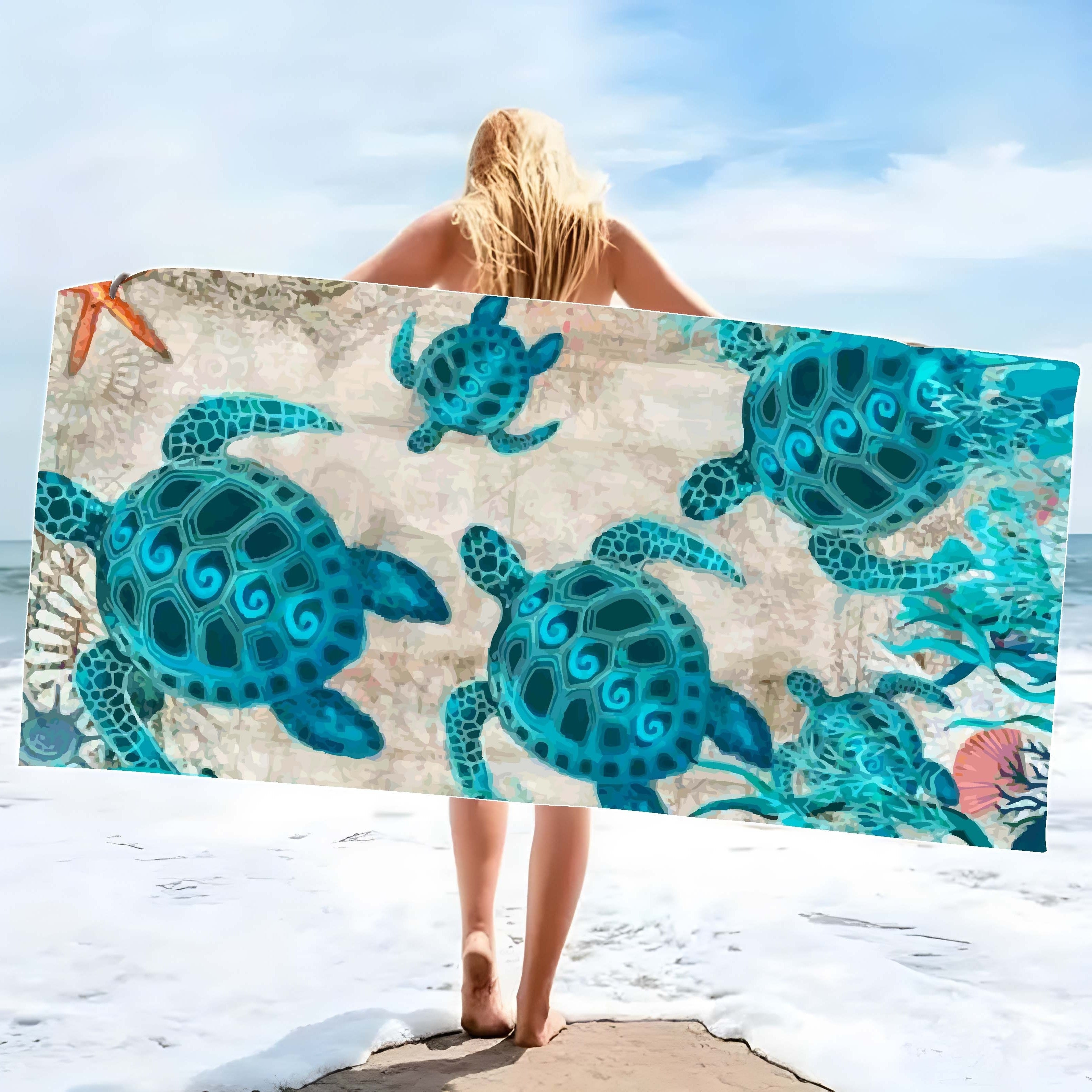 Aonana Sea Turtle Print Quick-Dry Beach Towel