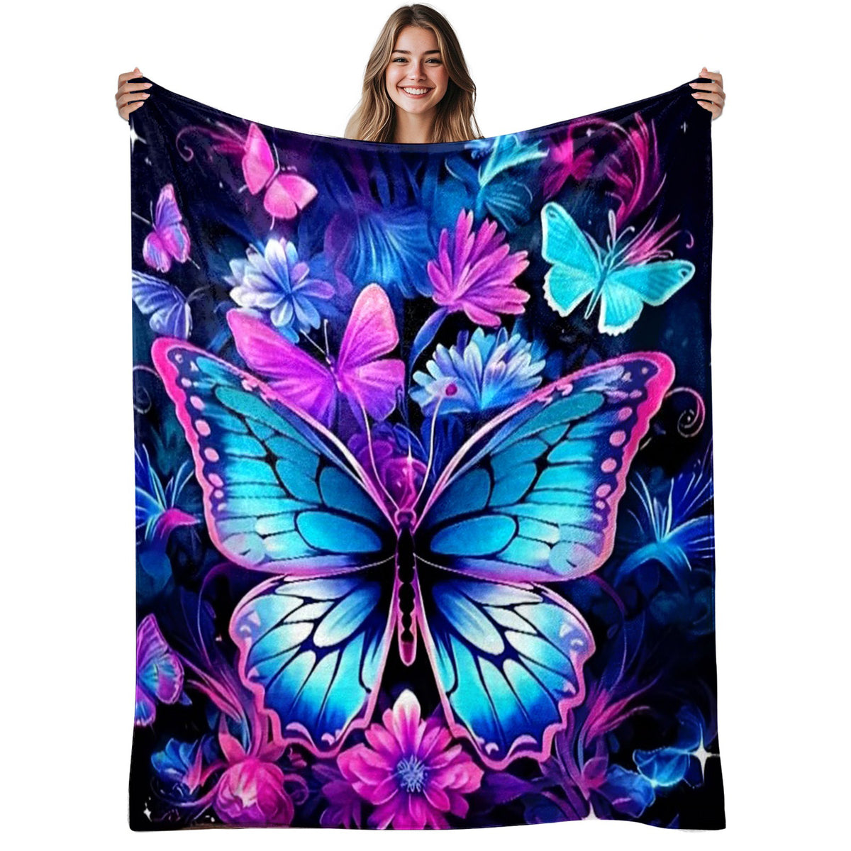 Aonana Secret Garden Butterfly & Floral Soft Cozy Flannel Throw Blanket